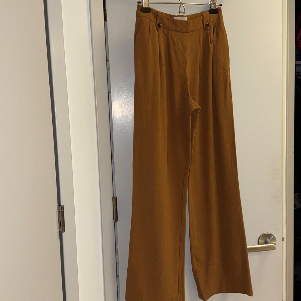 Sezane Wide-Leg Trousers in Mustard Brown